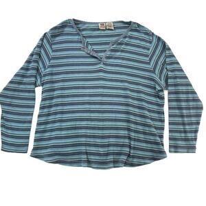 Faded Glory VTG Y2K Stretch Blue Striped Ribbed Henley T-Shirt Top Women's 16/18